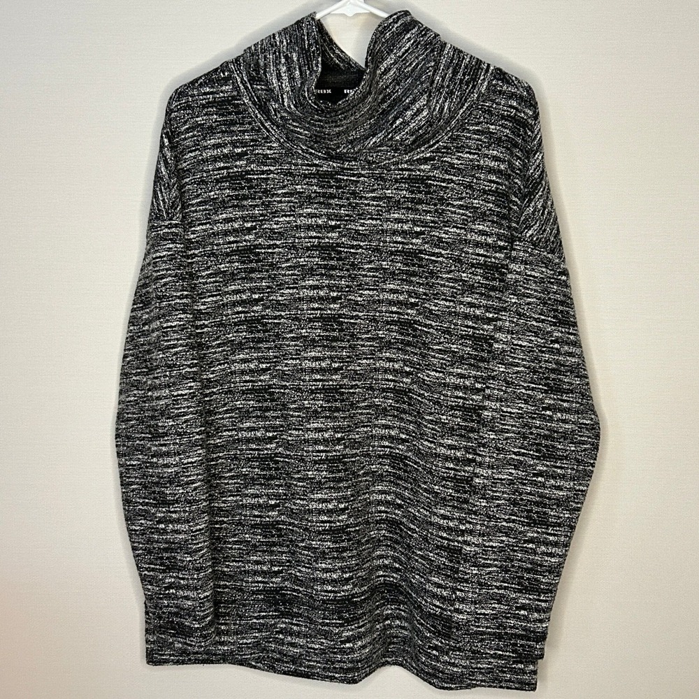 RBX Cowl Neck Pullover Sweater Black White Marled Knit Long Sleeve XL Athleisure